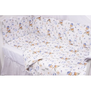 Set complet 7 piese lenjerie si aparatori patut 120x60 cm bumbac 100% model iepurasi albastru - Img 1