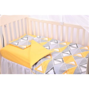 Set complet 7 piese lenjerie si aparatori patut 60x120 cm model Forme Geometrice - Img 1