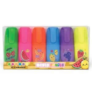 Set marker evidentiator fluo Besty Fruits, 6 culori (6 buc/blister, 8 buc/display) - Img 2