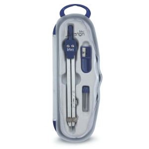 Trusa compas scolar din metal satinat cu deschidere rack, cu 3 accesorii (blister) - Img 1