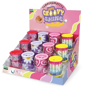 Ascutitoare de creion cu 2 gauri si container cu detalii tridimensionale Groovy Shine, 4 modele (12 buc/display)