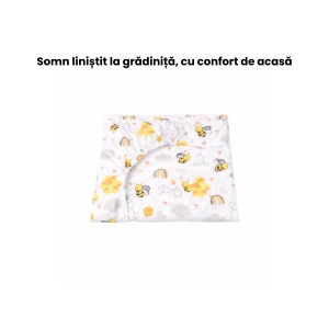 Cearsaf patut gradinita stivuibil, bumbac 100%, model albinute - Img 2