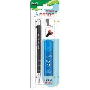 Creion mecanic 0.7 mm cu guma in buton + 12 mine HB – blister