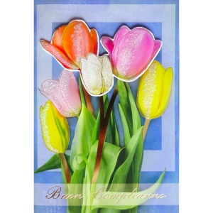 Felicitare 3D Flowers, cu modele asortate, cu detalii in relief, aurii si sclipici pe exteriorul felicitarii - 11.5 x 17 cm (12 buc/display) - Img 8