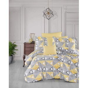 Lenjerie pat bumbac model forme geometrice cu galben