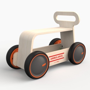 Masinuta ride-on, premergator si carucior de jucarii MamaToyz DriveMe Wood, Ambulanta - Jucarie din lemn 3 in 1 - Img 4
