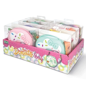 Mini geanta Donuts din silicon, cu fermoar si curea de umar reglabila - ø 12 x 3.5 cm (8 buc/display)