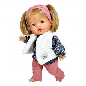 Papusa Nines D'Onil, Joy, cu parul blond, cu vesta alba, cu miros de vanilie, 37 cm - Img 1