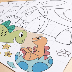 Puzzle din lemn 2 in 1 - Dinozauri (26 piese), cu fata dubla si activitate colorare - Img 5