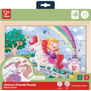 Puzzle din lemn 2 in 1 - Unicorn (26 piese), cu fata dubla si activitate colorare - Img 7