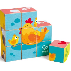 Puzzle din lemn cuburi – Animale de ferma 3 x 3 - Img 2
