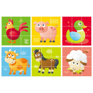 Puzzle din lemn cuburi - Animale de la ferma 3 x 3 - Img 2