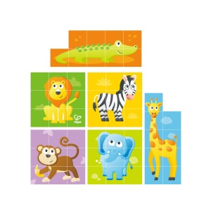 Puzzle din lemn cuburi - Animale din Jungla 3 x 3 - Img 6