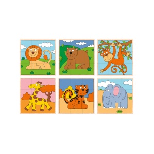 Puzzle din lemn cuburi - Animale exotice 3 x 3 - Img 3