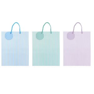 Sacosa Pastel cu dungi, din hartie cu maner din snur, 26 x 32.5 x 12.7 cm (20 buc/display)