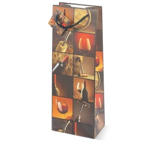 Sacosa sticla de vin, din hartie plastifiata mata cu maner din snur, 13 x 36 x 10 cm (20 buc/display) - Img 5