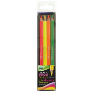 Set 4 creioane evidentiatoare JUMBO neon + ascutitoare (blister)