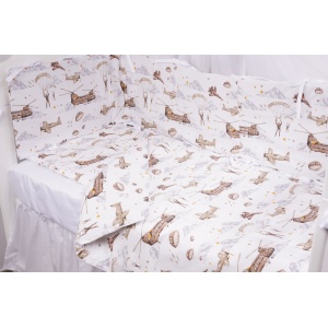 Set complet 7 piese lenjerie si aparatori patut 120x60 cm bumbac 100% model soldatei maro - Img 1