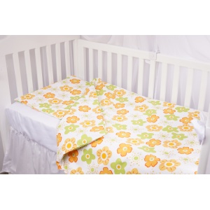 Set complet 7 piese lenjerie si aparatori patut 120x60 cm bumbac 100% model floricele - Img 2