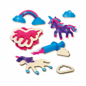 Set creativ copii cu unicorni din lemn si plastilina cu sclipici - Img 2