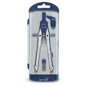 Trusa compas scolar din metal satinat, cu 3 accesorii (blister) - Img 1