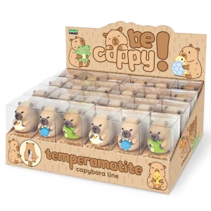 Ascutitoare de creion cu o gaura BeCappy Capibara – din plastic moale, 3 modele asortate (24 buc/display)