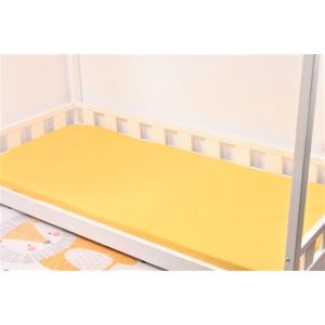 Cearsaf pat bumbac 100% culoare galben 90x200x10 cm - Img 1