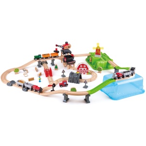 Jucarie din lemn - Set trenul rural (41 piese)