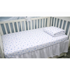 Lenjerie 3 piese model Stelute bleu + Protectie impermeabila patut 120x60 cm - Img 3