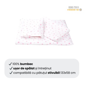 Lenjerie 3 piese patut stivuibil, bumbac 100%, model Stelute mici roz - Img 4