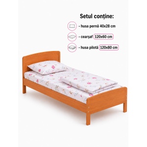 Lenjerie patut 120x60 cm, 3 piese bumbac 100% model Flori de bumbac - Img 2