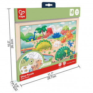 Puzzle din lemn 2 in 1 - Dinozauri (26 piese), cu fata dubla si activitate colorare - Img 6