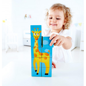 Puzzle din lemn cuburi - Animale din Jungla 3 x 3 - Img 2