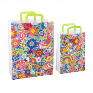 Sacosa cadou din hartie - Flower Power (L - 32 x 14 x 42cm, 90g)