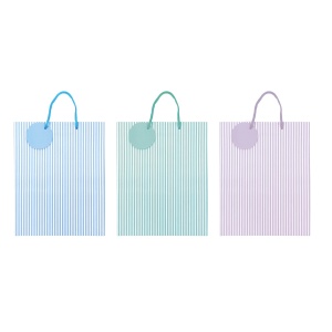 Sacosa Pastel cu dungi, din hartie cu maner din snur, 17.8 x 23 x 9.8 cm (20 buc/display)