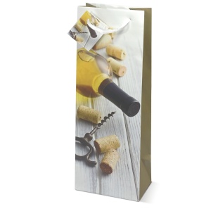 Sacosa sticla de vin, din hartie plastifiata mata cu maner din snur, 13 x 36 x 10 cm (20 buc/display) - Img 2