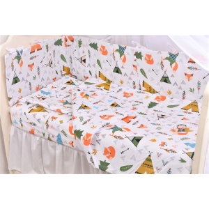 Set complet 7 piese lenjerie si aparatori patut 120x60 cm bumbac 100% model Animalute - Img 1