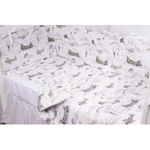 Set complet 7 piese lenjerie si aparatori patut 120x60 cm bumbac 100% model soldatei gri - Img 1