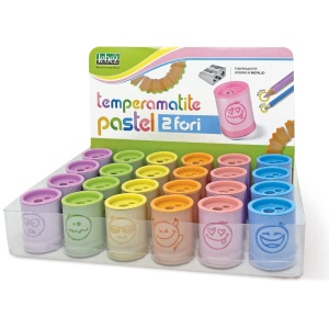 Ascutitoare de creion cu 2 gauri si container Pastel, 6 modele (24 buc/display) - Img 1