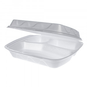 Caserola de unica folosinta din spuma cu trei compartimente, 50 bucati/set