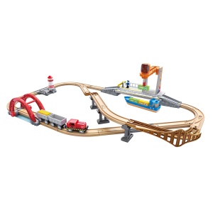 Jucarie din lemn - Set de transport maritim si feroviar (38 piese) - Img 1
