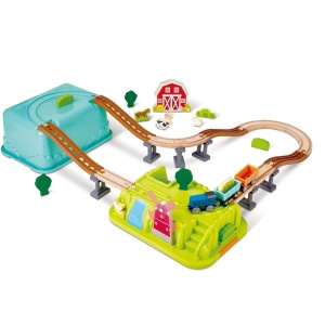 Jucarie din lemn - Set trenul de la ferma (40 piese)