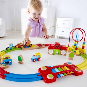 Jucarie din lemn - Sina de tren curcubeu cu puzzle (30 piese) - Img 7