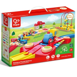 Jucarie din lemn - Sina de tren curcubeu cu puzzle (30 piese) - Img 9