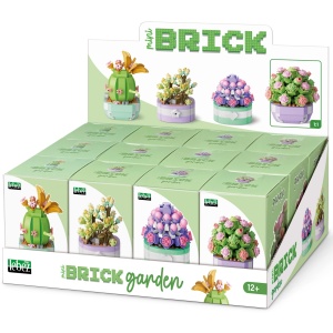 Mini Brick Garden - Mini plante suculente cu ghiveci, 4 modele asortate (12 buc/display)