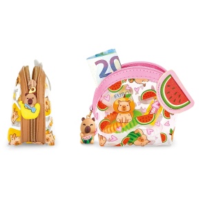 Mini portofel BeCappy Capibara – transparent cu aplicatii si breloc pe lant, 3 modele asortate (12 buc/display) - Img 2