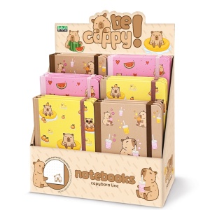 Notebook BeCappy Capibara – A6 cu 160 pagini punctate si decorate, cu inchidere elastica, 3 modele asortate (12 buc/display)