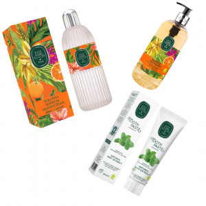 Pachet Sapun lichid 500ml, Apa de colonie Mandarin 200ml si Pasta de dinti cu menta 90ml - Img 2