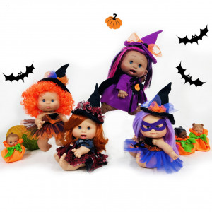 Papusa Artizanala Nines d"Onil cu miros de vanilie - Colectia Funtastic Halloween (26 cm) 2 - Papusa Funtastic Halloween afro - Img 2