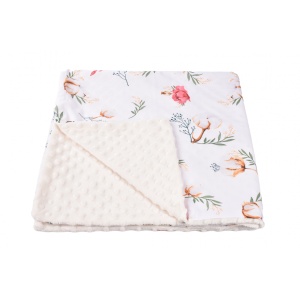 Paturica model flori de bumbac si plus minky crem 80x80 cm - Img 2